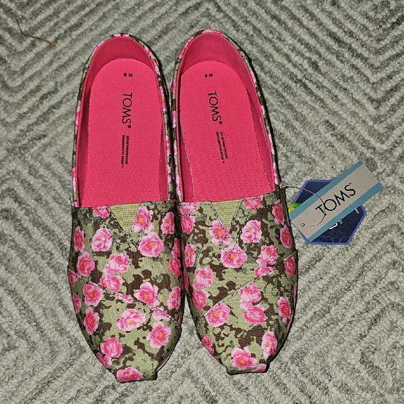 Toms Shoes - TOMS Women's Floral Slip-On Flats in Pink and Olive
